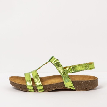 Sandales plates à fines lanières cuir et semelles recyclées - Vert - art