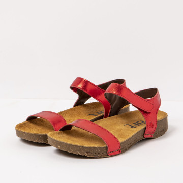 Sandales plates en cuir mat à semelles recyclées - Rouge - art