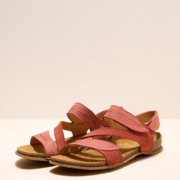 Sandales confortables plates en cuir suédé à scratch - Rose - El naturalista