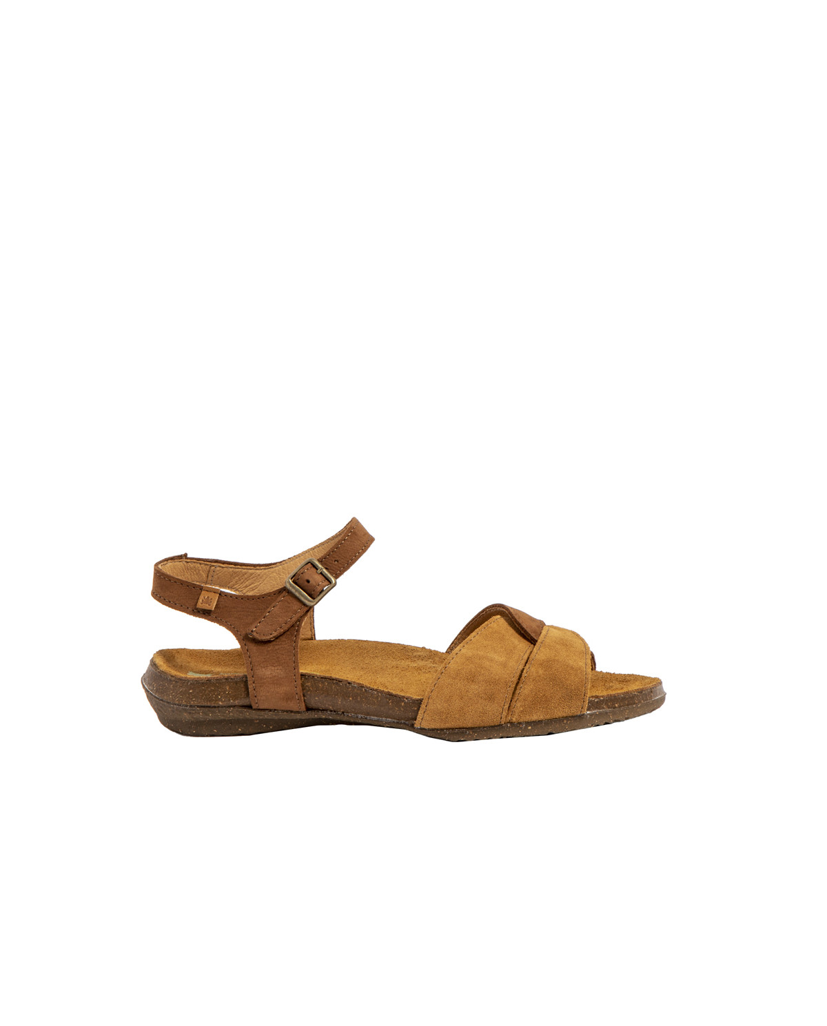 Sandales confortables plates en cuir et daim - Marron - El naturalista