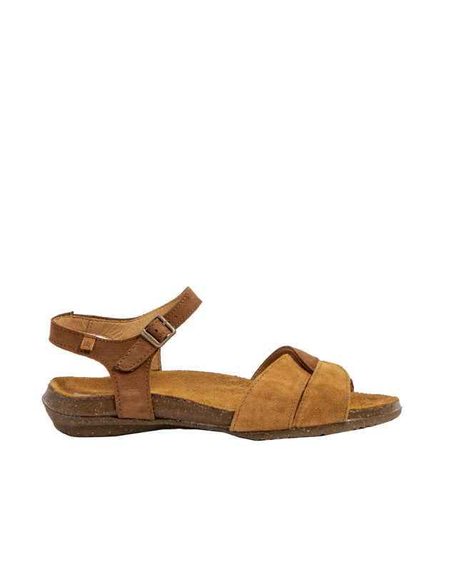 Sandales confortables plates en cuir et daim - Marron - El naturalista