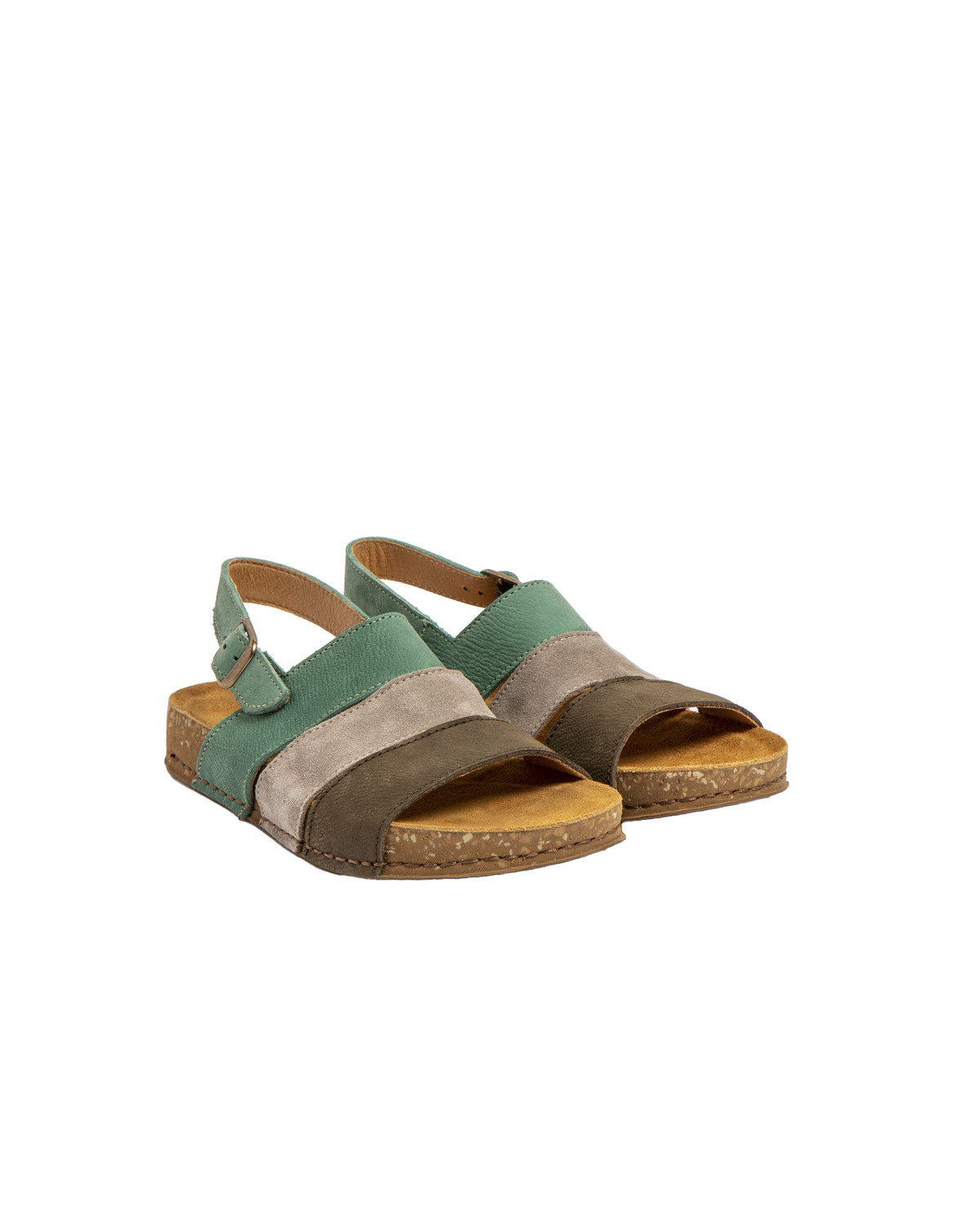 Sandales confortables plates en cuir et daim - Multicolore - El naturalista