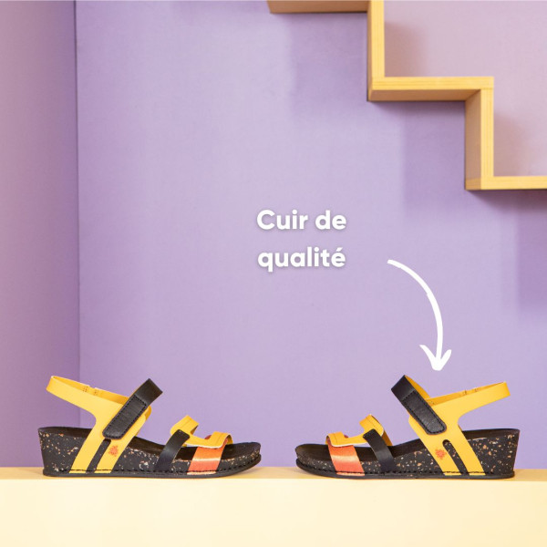 Sandales compensées graphiques à talon moucheté - Jaune - art