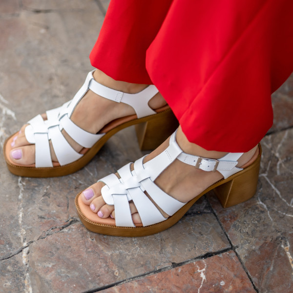 Sandales confortables à talon léger et brides entrelacées - Blanc - Marila