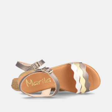 Sandales confortables petit talon en cuir - Argent - Marila