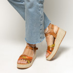 Sandales confortables en cuir compensées talon jute - Marron - Marila