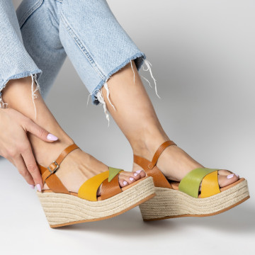 Sandales compensees en cuir et talon en raphia Multicolore Femme Marila Elorell