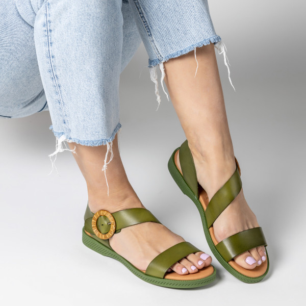 Sandales confortables plates boucle cerclée - Vert - Marila