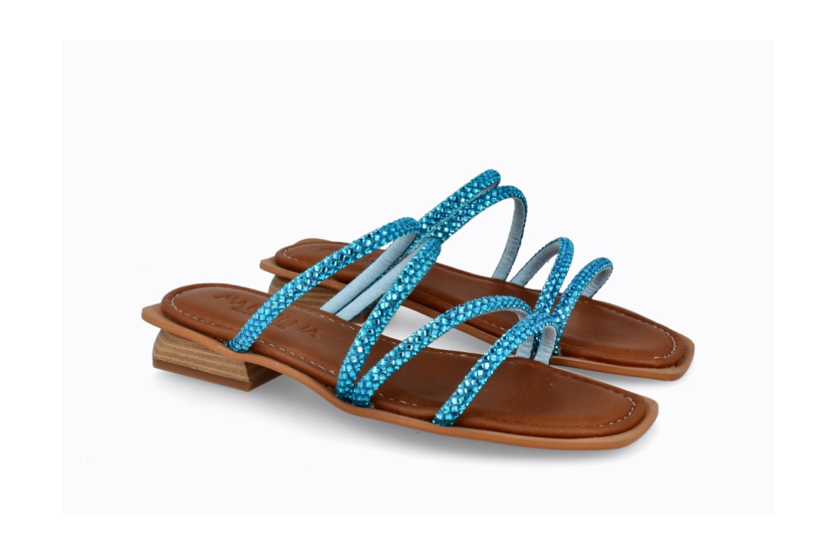 Mules à petit talon multi lanières - Bleu - Lince