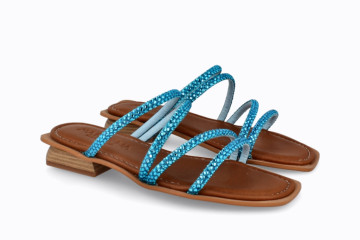 Mules à petit talon multi lanières - Bleu - Lince