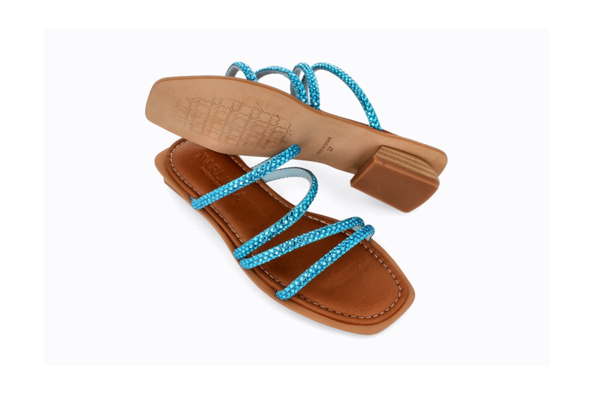 Mules à petit talon multi lanières - Bleu - Lince