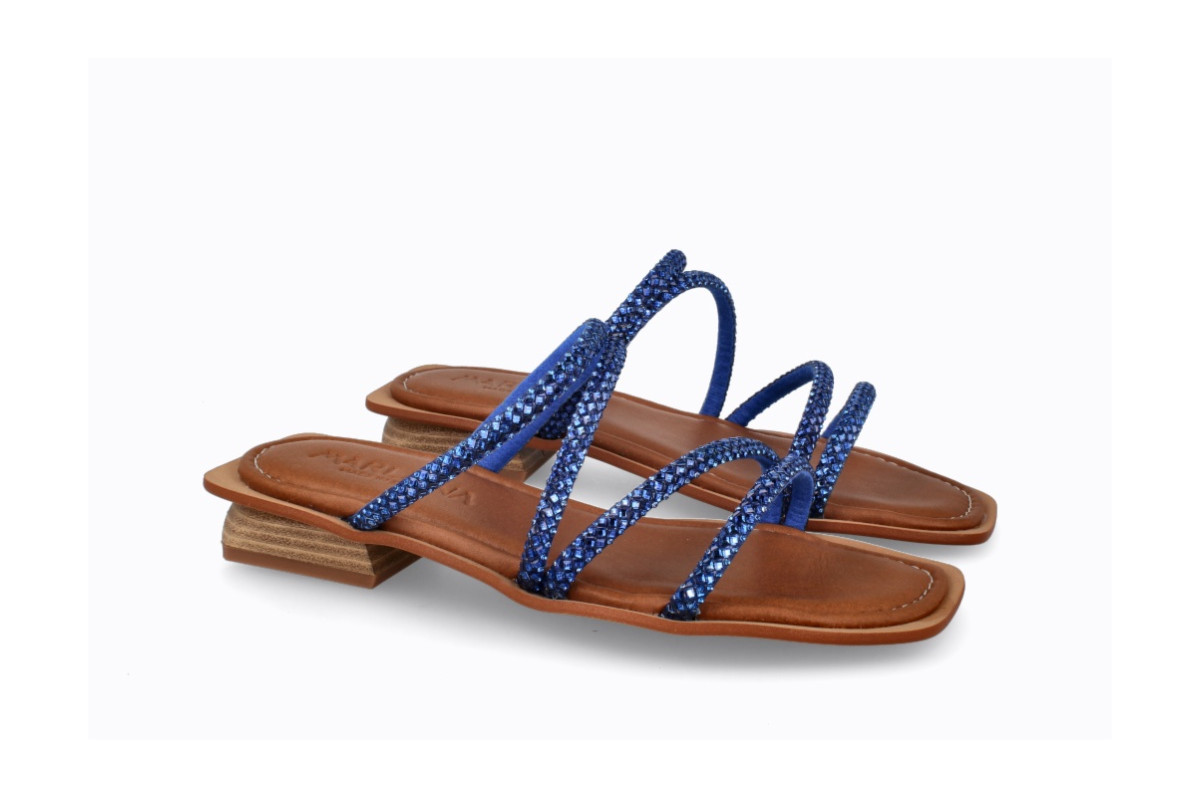 Mules à petit talon multi lanières - Bleu - Lince