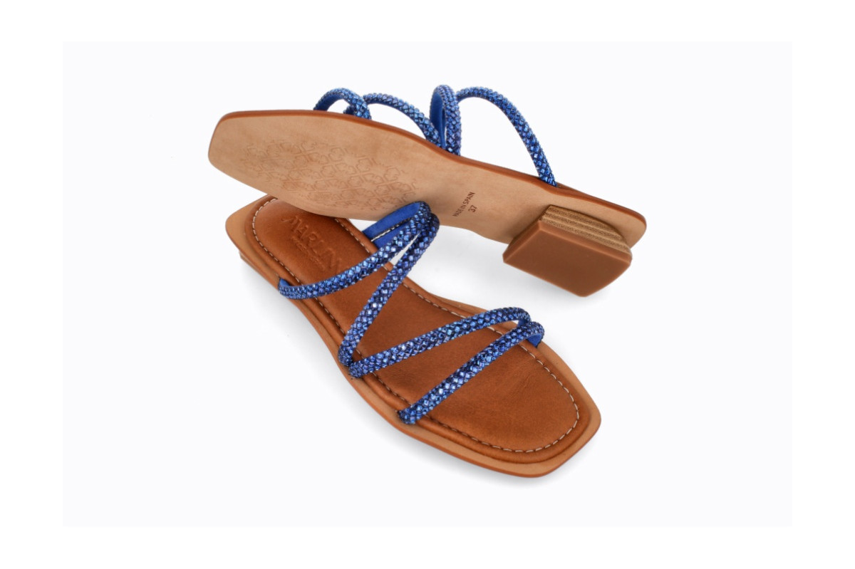 Mules à petit talon multi lanières - Bleu - Lince