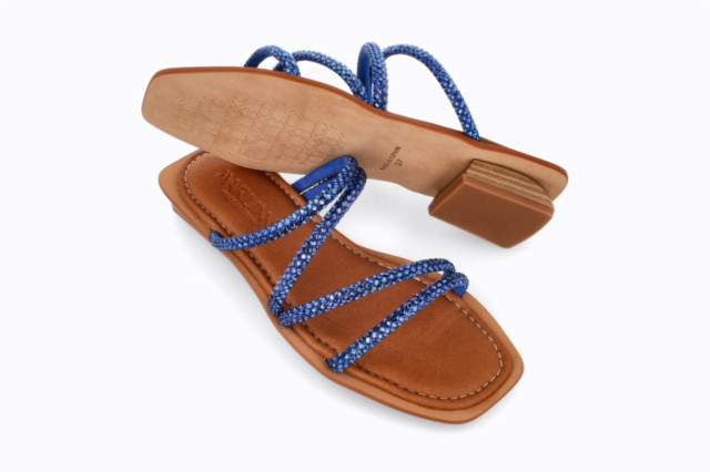 Mules à petit talon multi lanières - Bleu - Lince