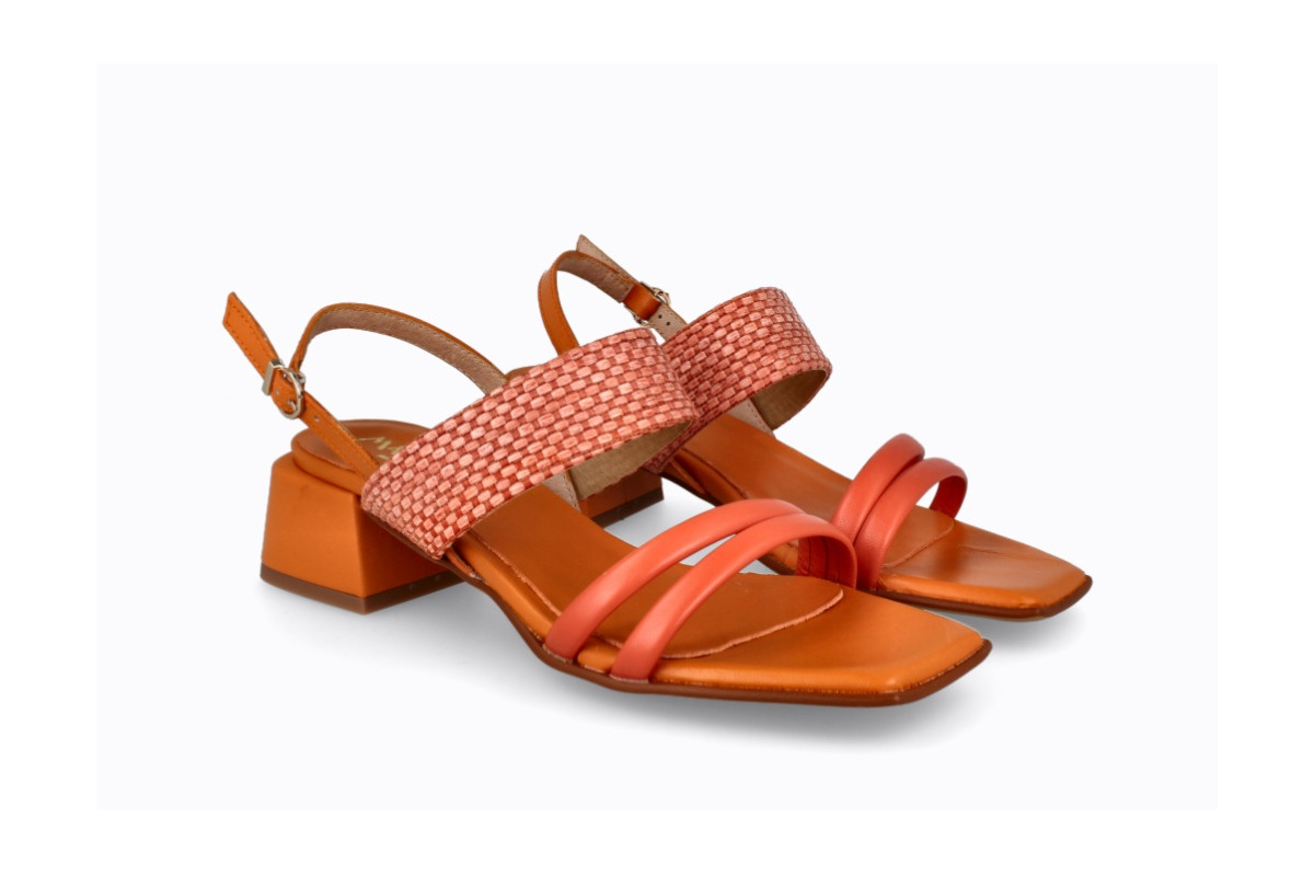 Sandales confortables à petit talon bride rafia - Orange - Lince