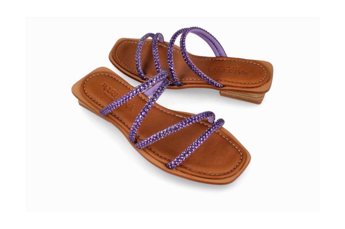 Mules à petit talon multi lanières - Violet - Lince