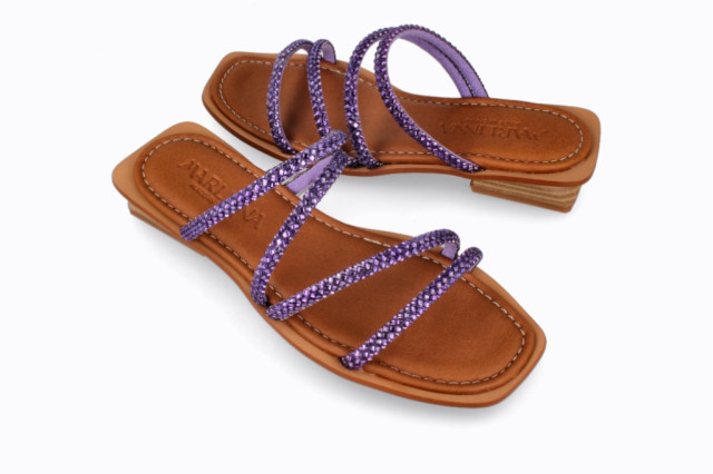 Mules à petit talon multi lanières - Violet - Lince