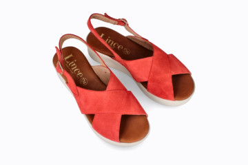 Sandales confortables compensées à brides croisées en daim - Rouge - Lince