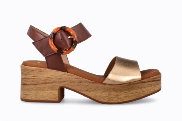 Sandales confortables à talon et plateforme en bois - Marron - Lince