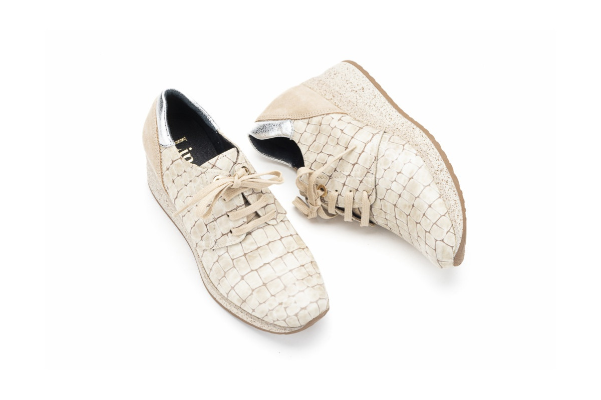 Baskets confortables en cuir à plateforme - Beige - Lince