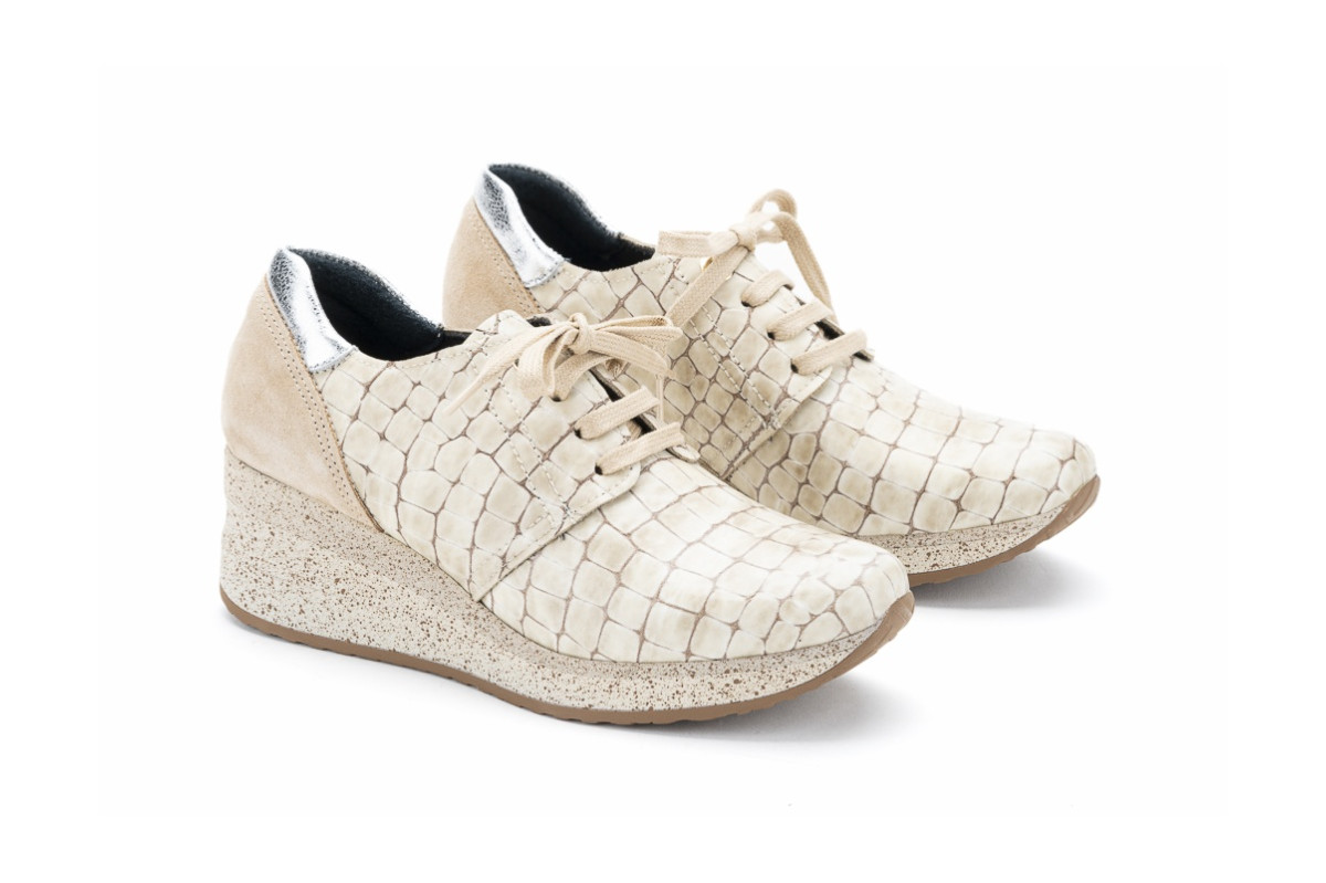 Baskets confortables en cuir à plateforme - Beige - Lince