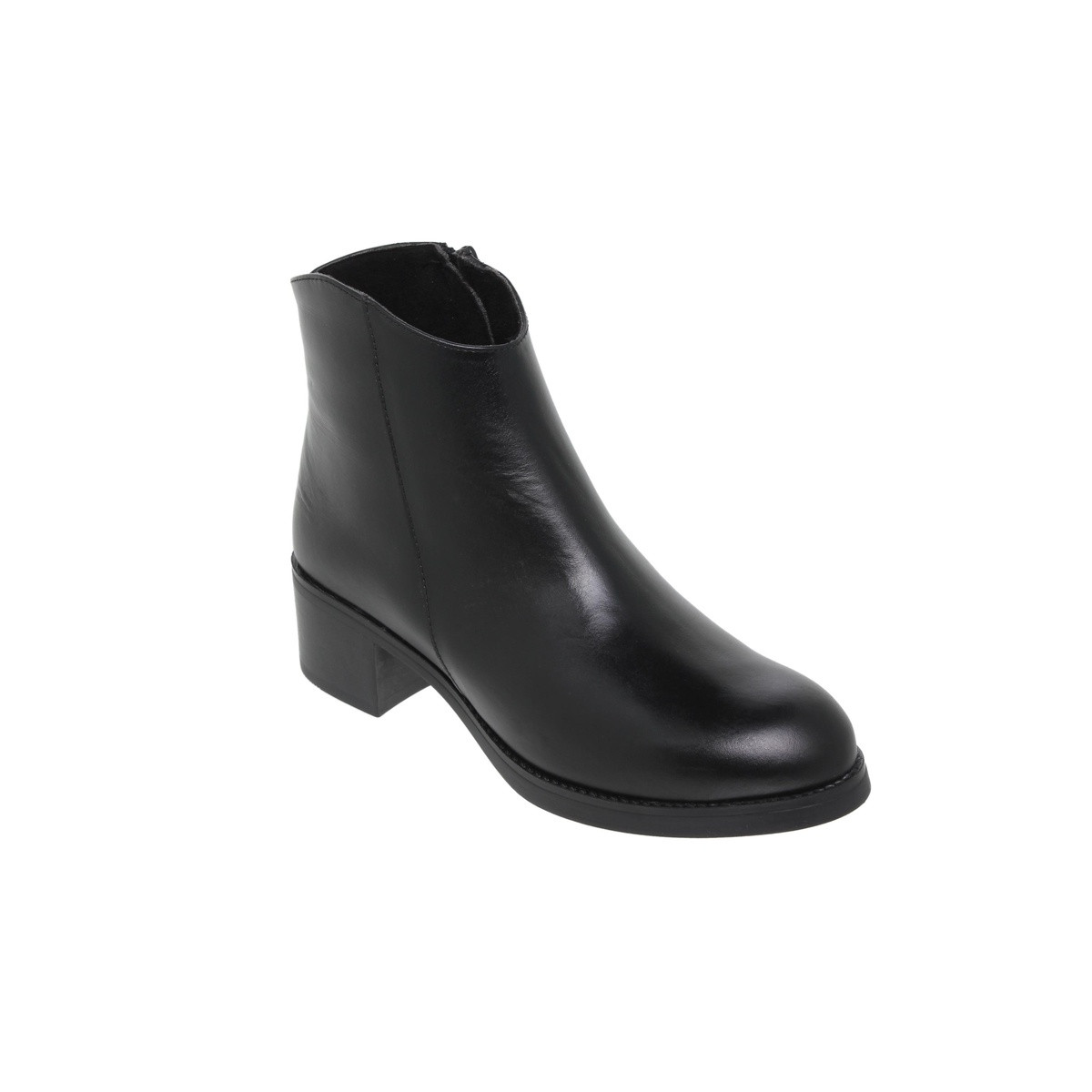 Bottines confortables en cuir talon bottier - Noir - Seva Calzados