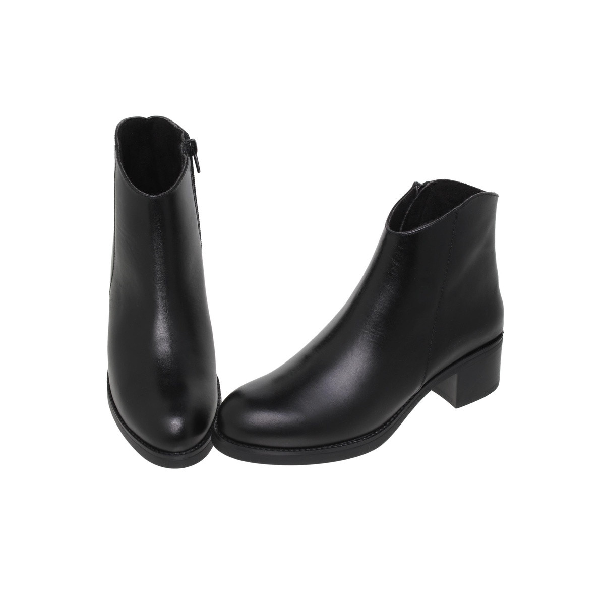 Bottines confortables en cuir talon bottier - Noir - Seva Calzados