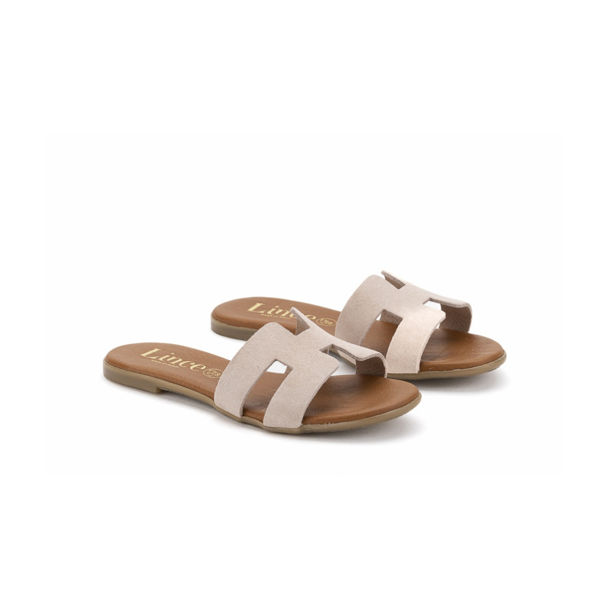 Mules plates en daim - Beige - Lince