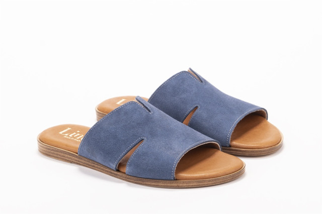 Mules plates en daim - Bleu - Lince