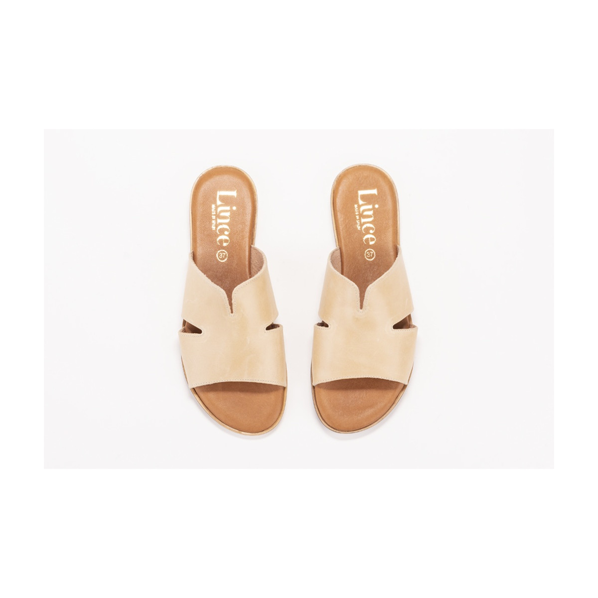 Mules plates en cuir - Beige - Lince