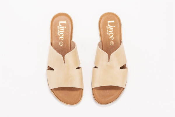 Mules plates en cuir - Beige - Lince