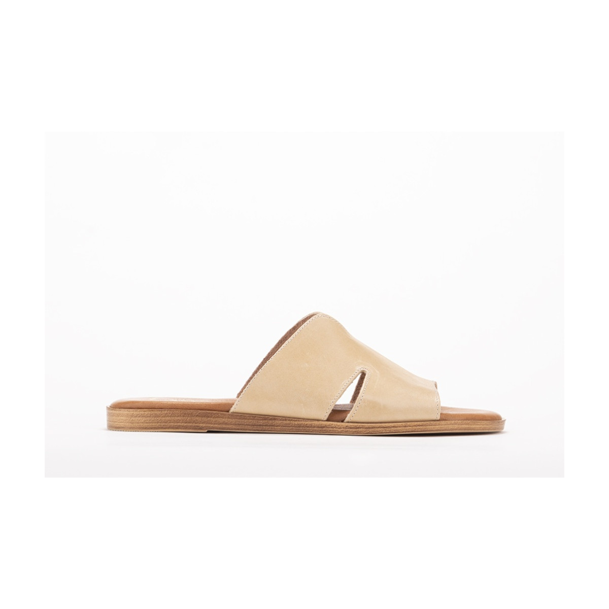 Mules plates en cuir - Beige - Lince