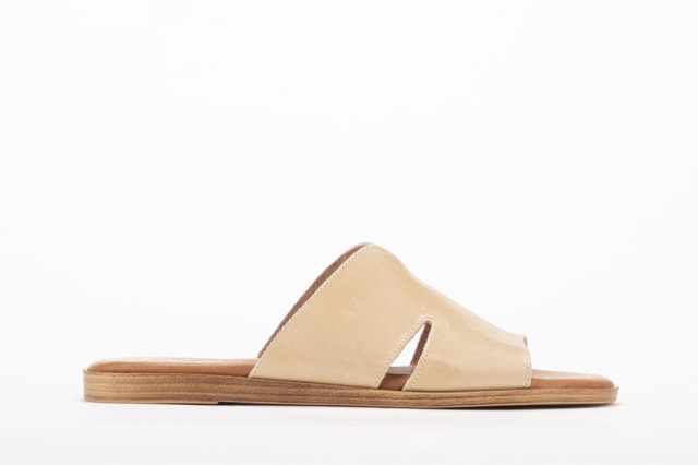 Mules plates en cuir - Beige - Lince