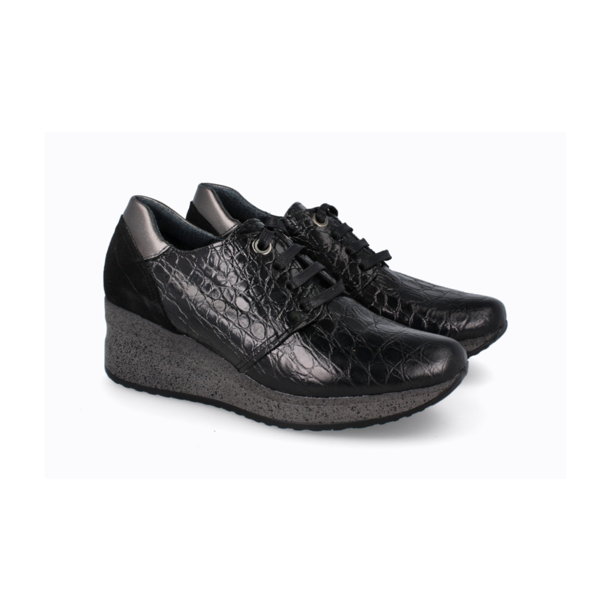 Baskets confortables en cuir à plateforme - Noir - Lince