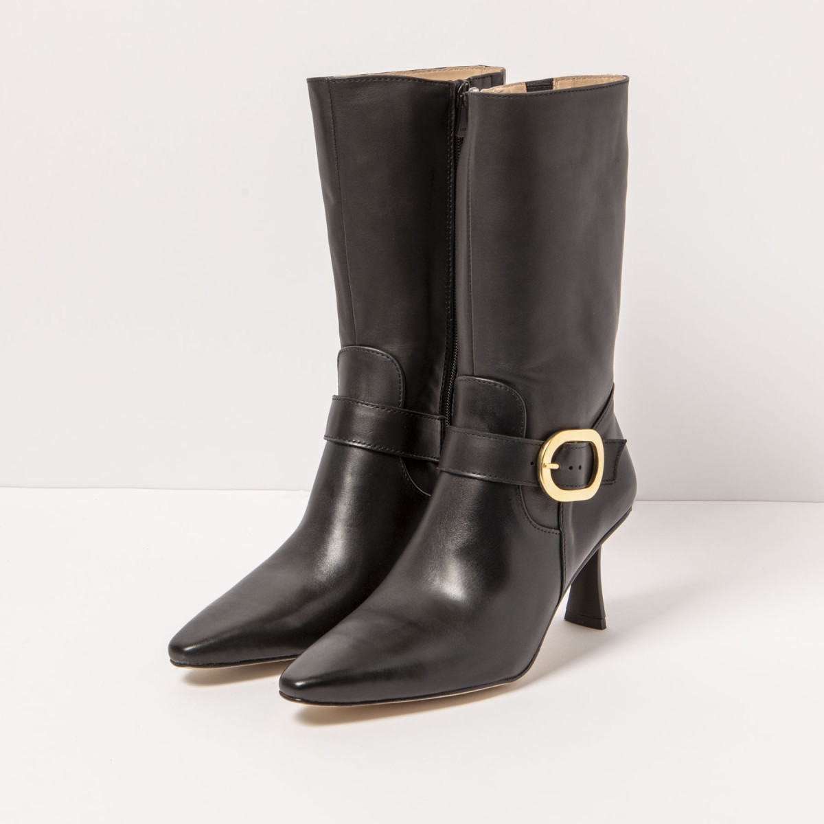 Bottes en cuir à talon aiguille et boucle - Noir - Neosens