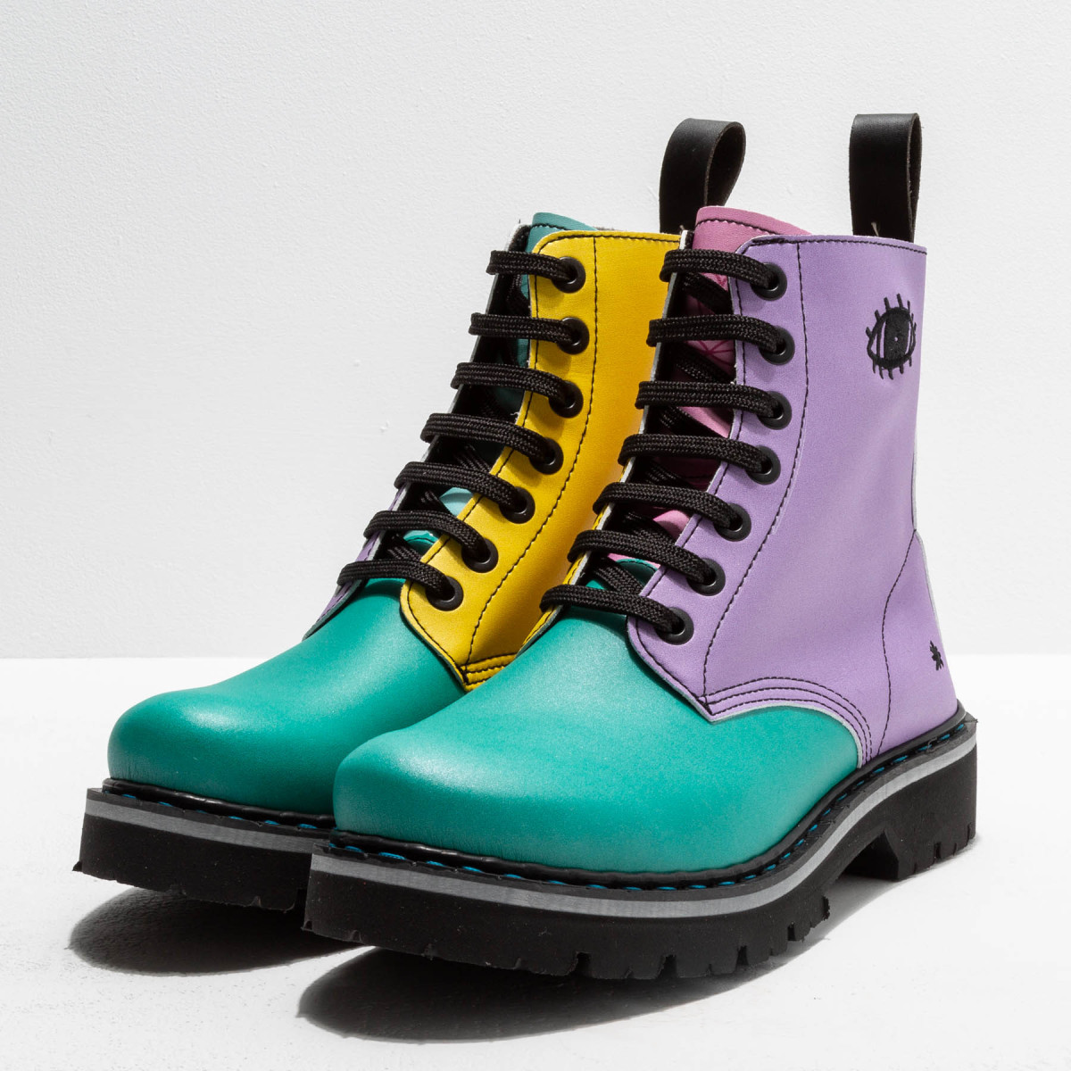 Bottines à lacets style rangers - Multicolore - art