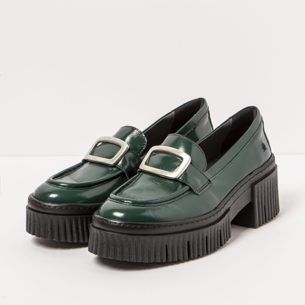 Mocassins en cuir verni à talon - Vert - art