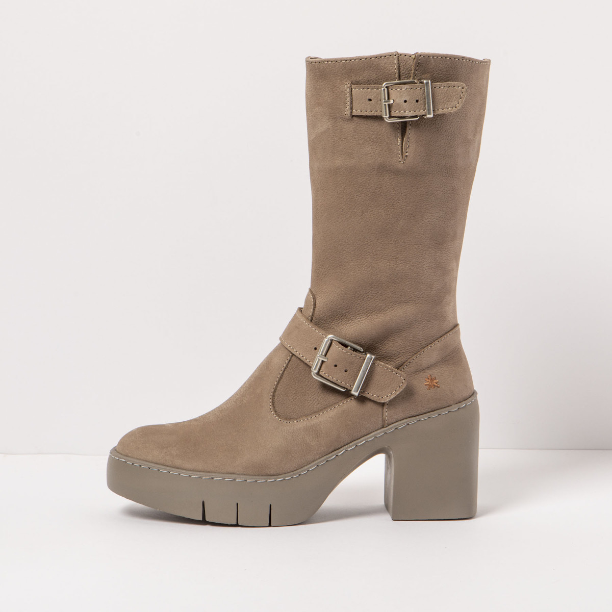 Bottes à talon en cuir à boucle - Beige - art