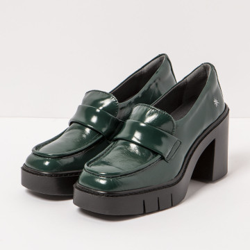 Mocassins à talon en cuir semelle crantée - Vert - art