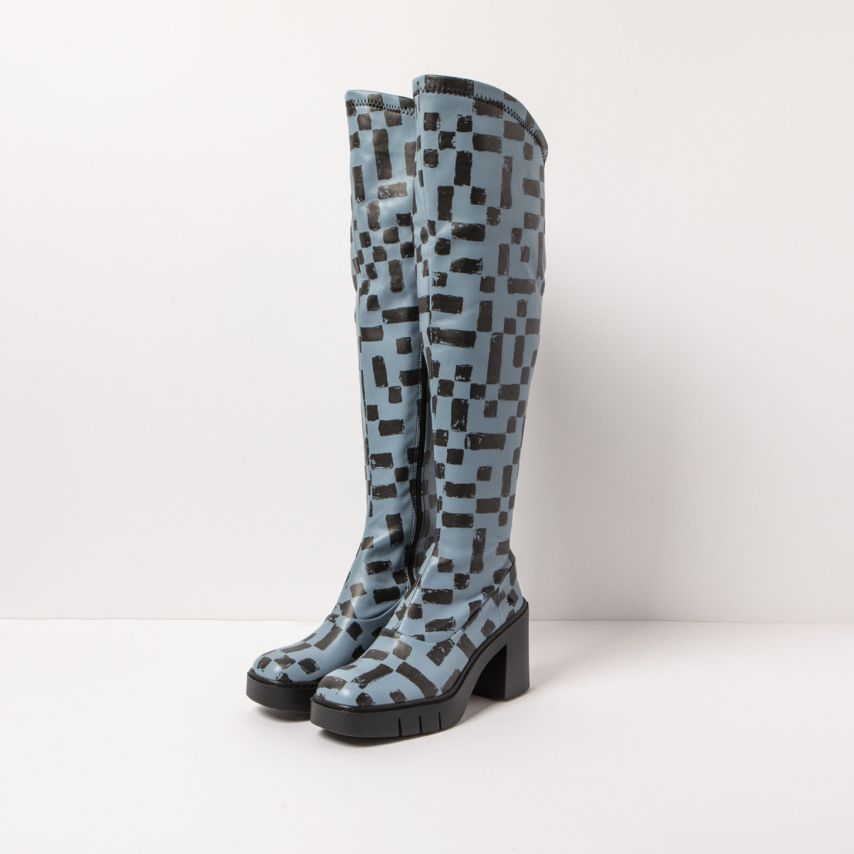 Bottes à talon en cuir style cavaliéres - Bleu - art