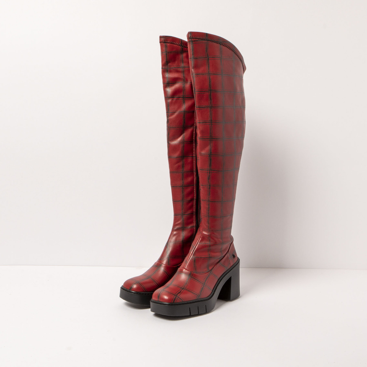 Bottes à talon en cuir style cavaliéres - Rouge - art