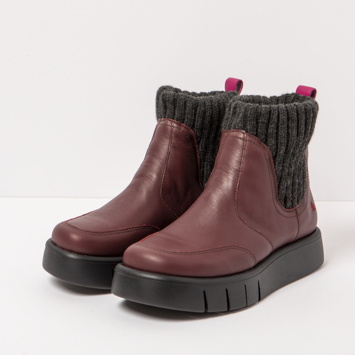 Bottines chelsea en cuir doublées de laine - Rouge - art