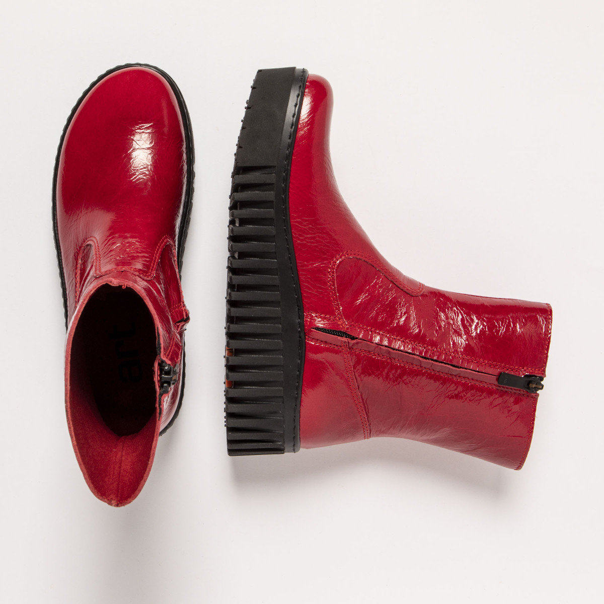 Bottines en cuir à plateforme - Rouge - art