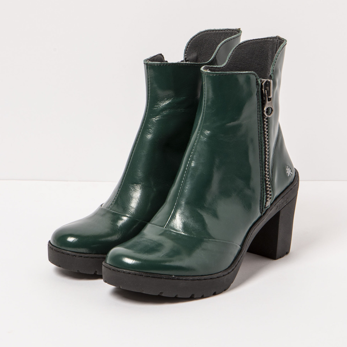 Bottines zippées à talon en caoutchouc - Vert - art