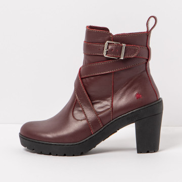 Bottines en cuir à talon bottier et boucle - Rouge - art