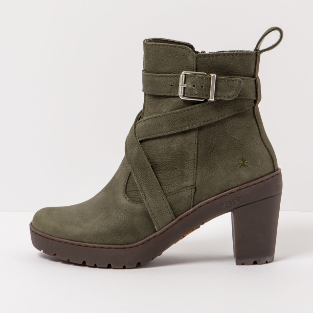 Bottines en cuir à talon bottier et boucle - Vert - art