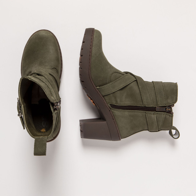 Bottines en cuir à talon bottier et boucle - Vert - art