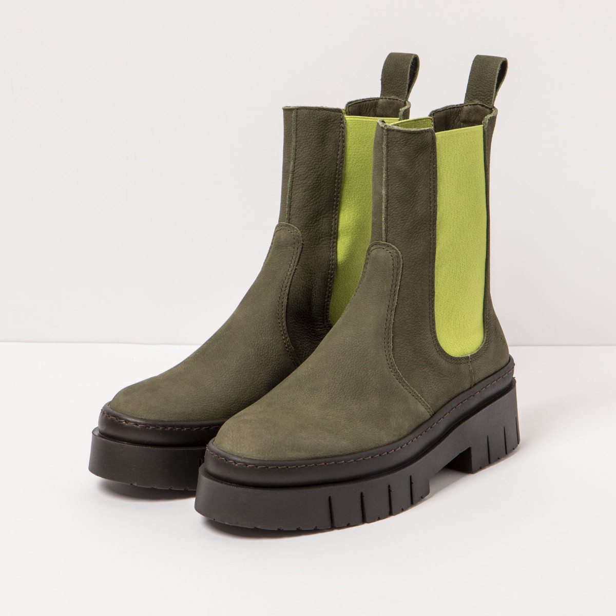 Bottines chelsea en cuir suédé style rangers - Vert - art