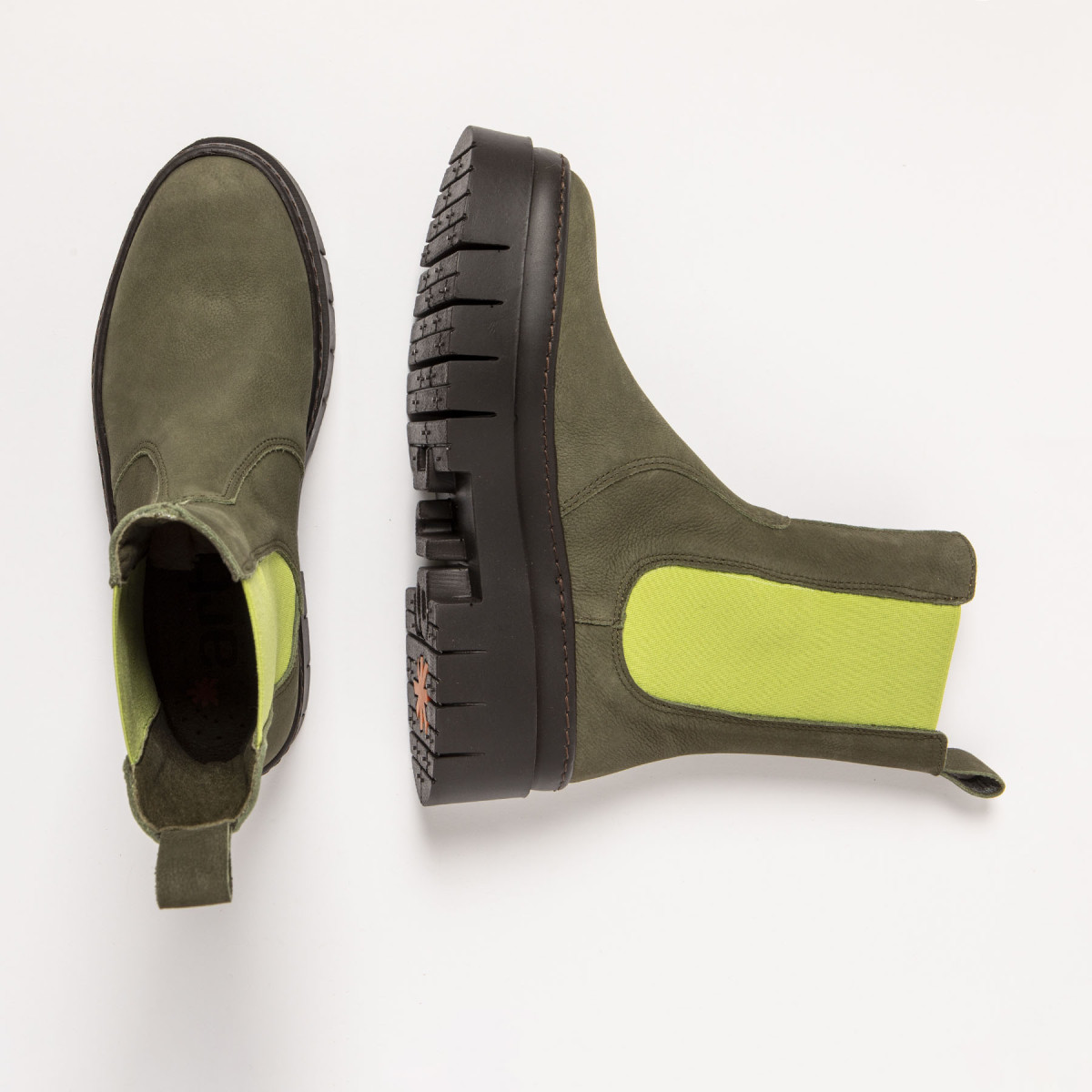 Bottines chelsea en cuir suédé style rangers - Vert - art