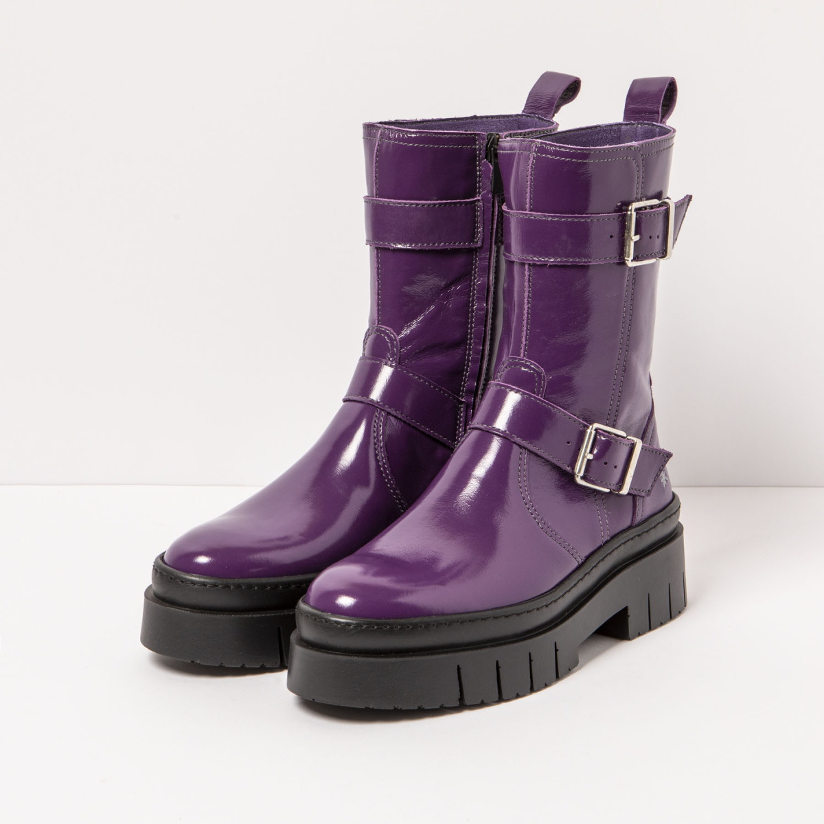 Bottines en cuir à boucles - Violet - art